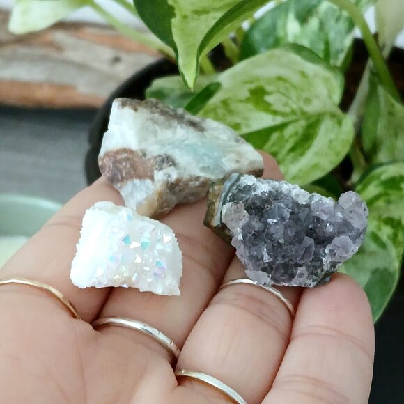 3 Piece crystal set, amethyst amazonite & aura quartz - Picture 3 of 3